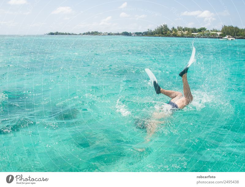Man snorkelling in Mauritius Exotic Beautiful Relaxation Vacation & Travel Tourism Trip Summer Sun Beach Ocean Island Dive Adults Environment Landscape Sky