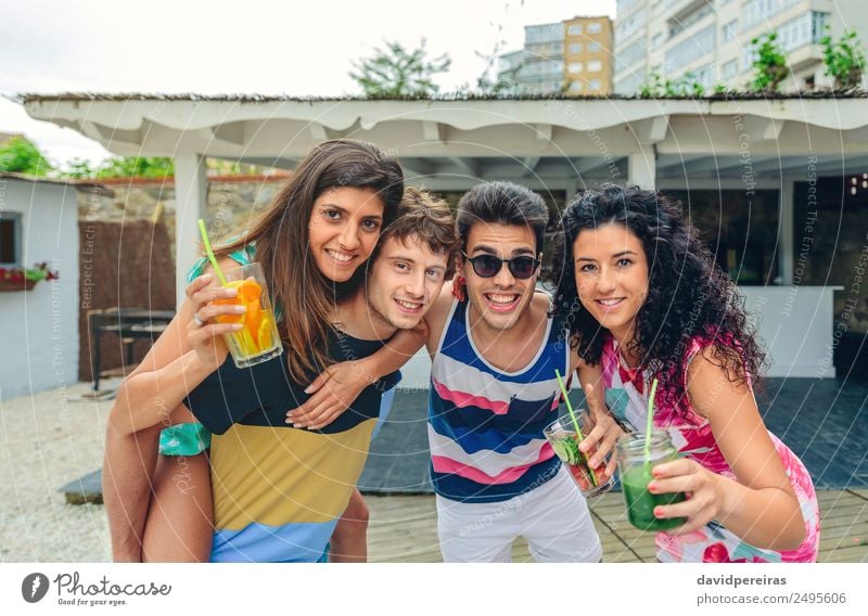Young people having fun in summer party outdoors Vegetable Fruit Beverage Alcoholic drinks Lifestyle Joy Happy Leisure and hobbies Vacation & Travel Summer