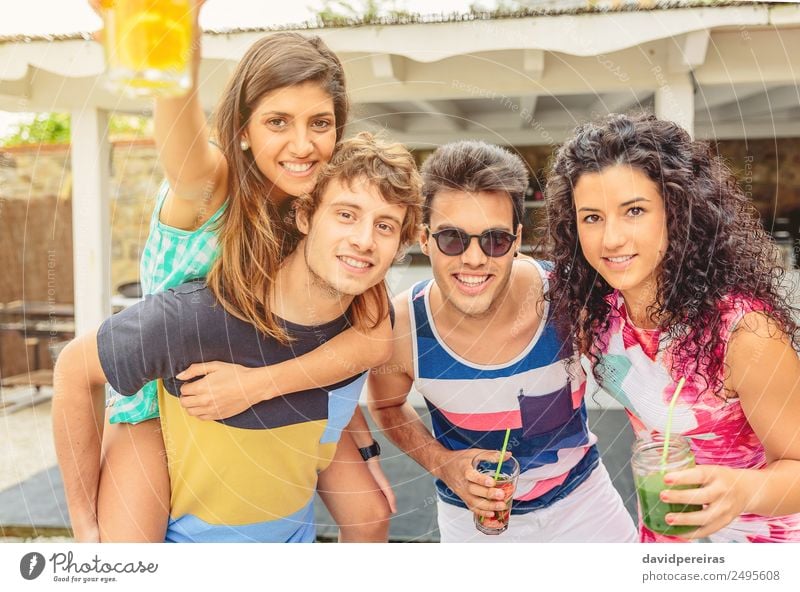 Group of young people having fun in summer party Vegetable Fruit Beverage Alcoholic drinks Lifestyle Joy Happy Beautiful Leisure and hobbies Vacation & Travel