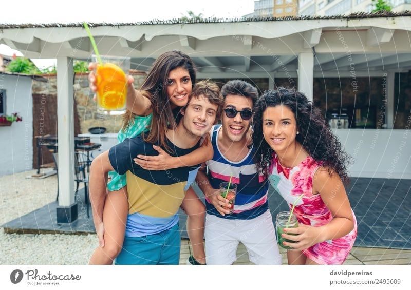 Young people having fun in summer party outdoors Vegetable Fruit Beverage Alcoholic drinks Lifestyle Joy Happy Leisure and hobbies Vacation & Travel Summer
