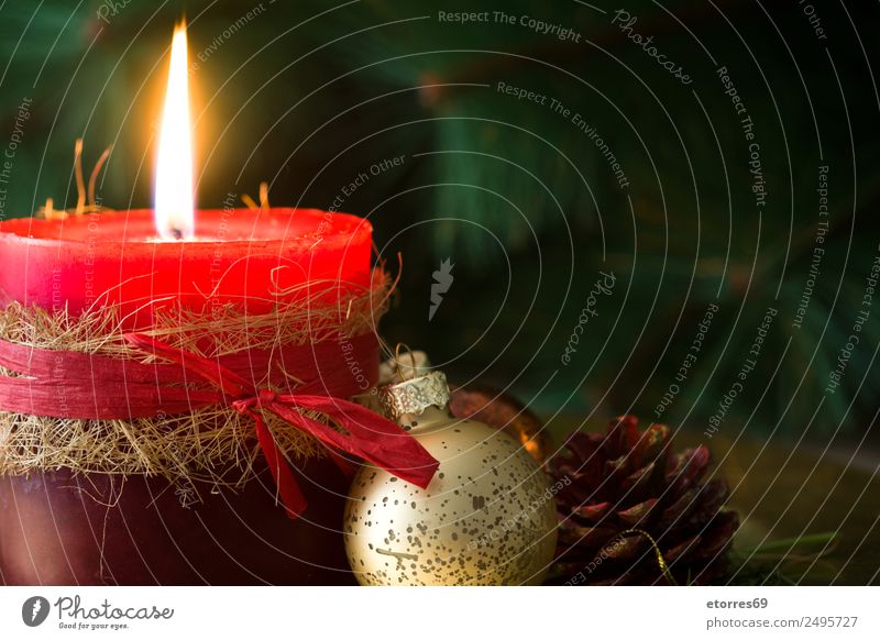 Christmas candles on wooden background. Copyspace. Christmas & Advent Candle Red Serene Calm Decoration Ornament Fire Wooden table Feasts & Celebrations Seasons
