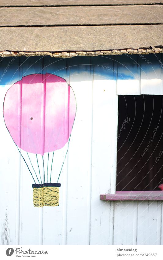dream house Playing House (Residential Structure) Garden Hut Facade Window Roof Flying Illuminate Old Dirty Retro Adventure Discover Wooden wall Hot Air Balloon