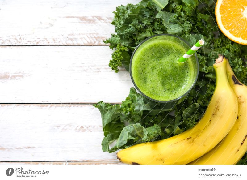 Kale smoothie with banana and orange Milkshake Beverage Drinking Green Detox Healthy Healthy Eating Banana Orange Fruit Vitamin superfood Vegan diet