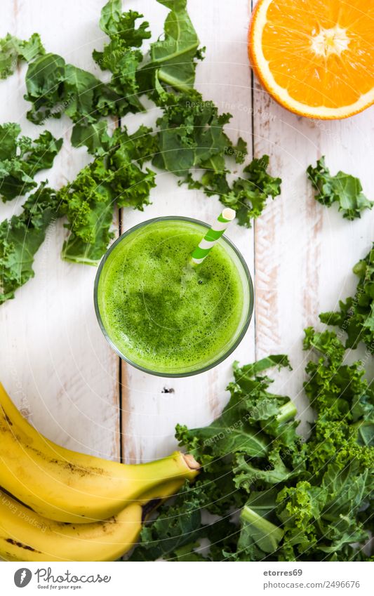 Kale smoothie with banana and orange Milkshake Beverage Drinking Green Detox Healthy Healthy Eating Banana Orange Fruit Vitamin superfood Vegan diet