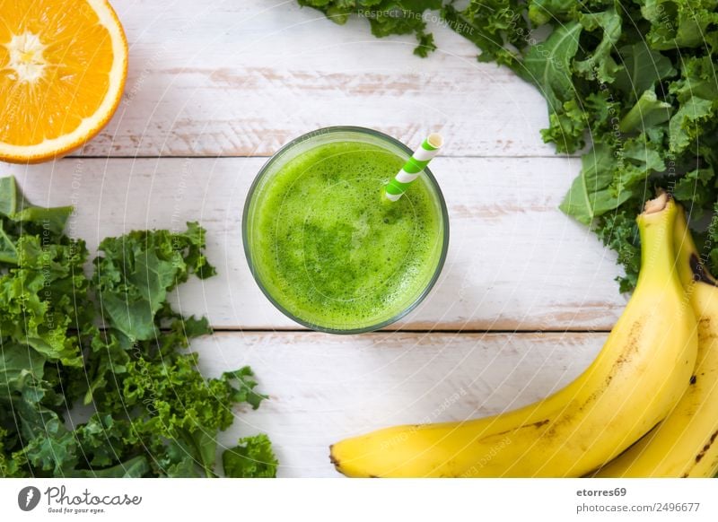 Kale smoothie with banana and orange Milkshake Beverage Green Detox Healthy Healthy Eating Banana Orange Fruit Vitamin superfood Vegan diet Vegetarian diet Diet