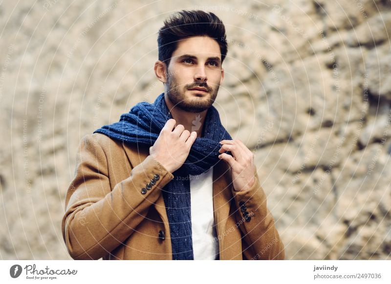 Young man wearing winter clothes in the street. Lifestyle Elegant Style Beautiful Hair and hairstyles Winter Human being Masculine Youth (Young adults) Man