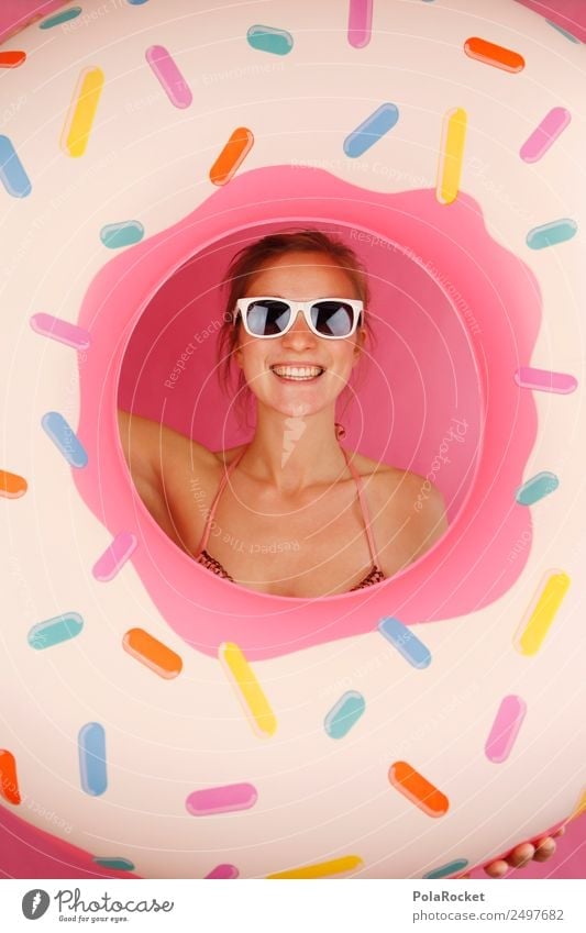 #A# Hello Sunshine! 1 Human being Esthetic Kitsch Summer Summer vacation Summery Summer's day Woman Joy Water wings Swimming & Bathing Fashion Young woman Donut