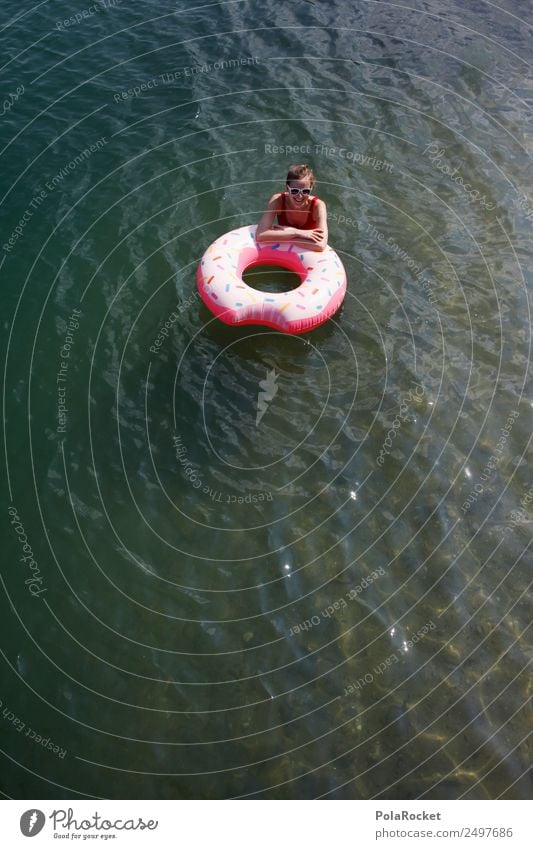 #A# Summer donut Art Work of art Esthetic Summer vacation Summery Summer's day Vacation & Travel Donut Swimming & Bathing Water wings Woman Young woman Lake