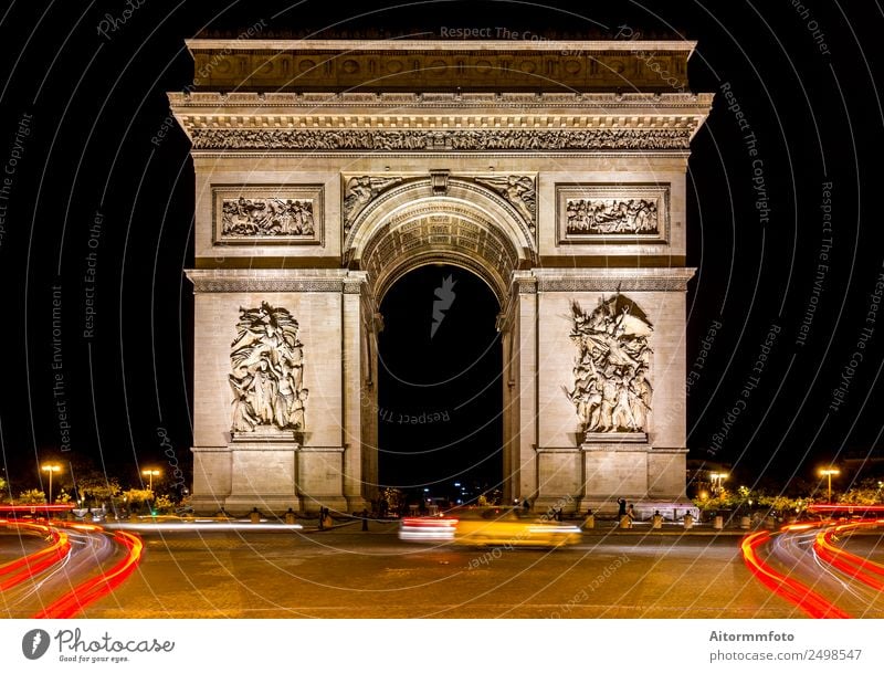 Arc de triomphe in Paris at dark night Vacation & Travel Tourism Trip Sightseeing City trip Night life Architecture Culture Landscape Town Capital city Building