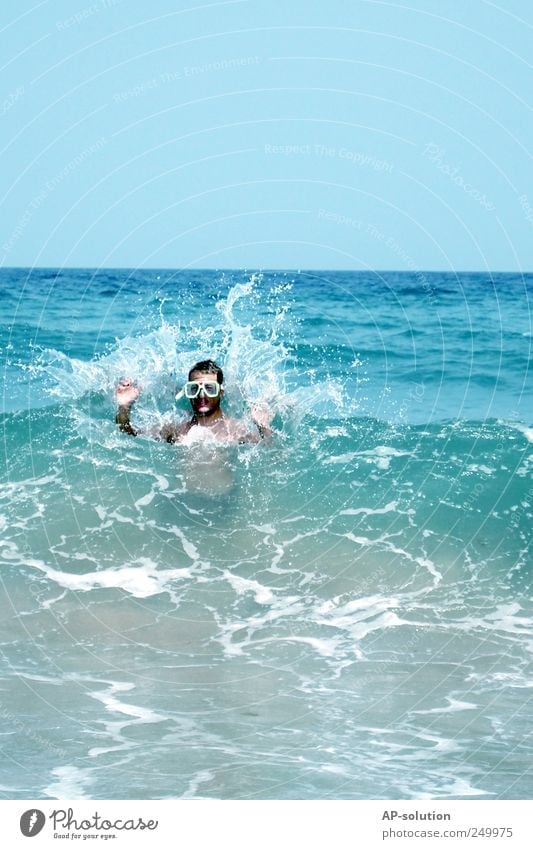 splash Masculine Man Adults Life 1 Human being Water Sky Cloudless sky Summer Wind Gale Waves Coast Lakeside Ocean Swimming & Bathing Dive Vacation & Travel