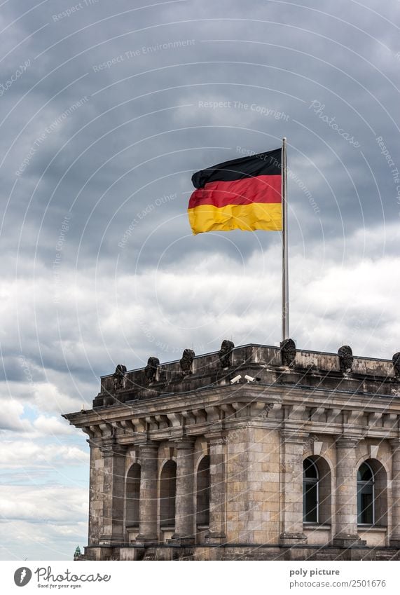 Bundestag, Reichstag in Berlin with German flag Town Capital city Downtown Identity Vacation & Travel Change Home country Germany German Flag Clouds in the sky