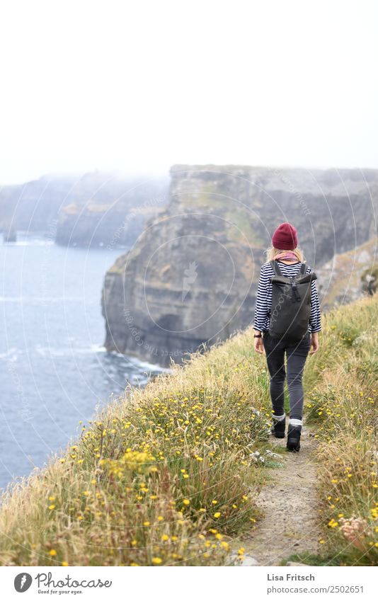 Cliffs of Moher, woman, hiking Vacation & Travel Tourism Sightseeing Woman Adults 1 Human being 18 - 30 years Youth (Young adults) Nature Landscape Rock