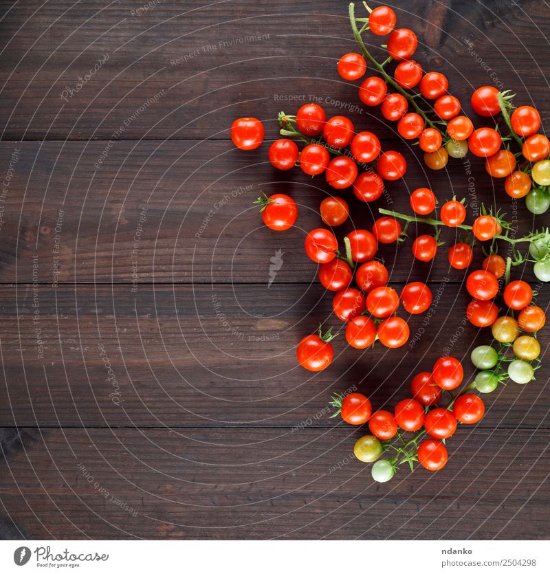 ripe red cherry tomatoes Vegetable Vegetarian diet Kitchen Wood Fresh Small Natural Above Brown Green Red Cherry Tomato food healthy Ingredients Organic Raw