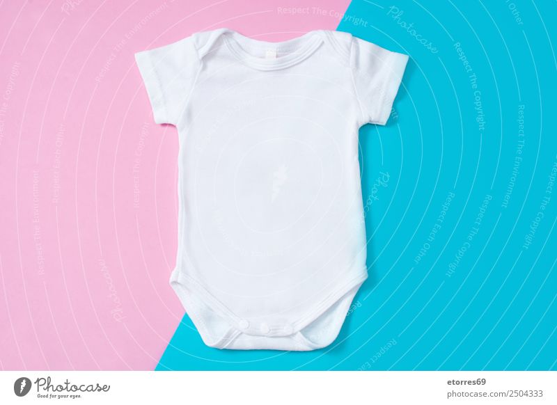 White baby romper Fashion Cloth Blue Pink Turquoise Baby Cotton Mock-up Copy Space Bird's-eye view Newborn Colour photo Studio shot
