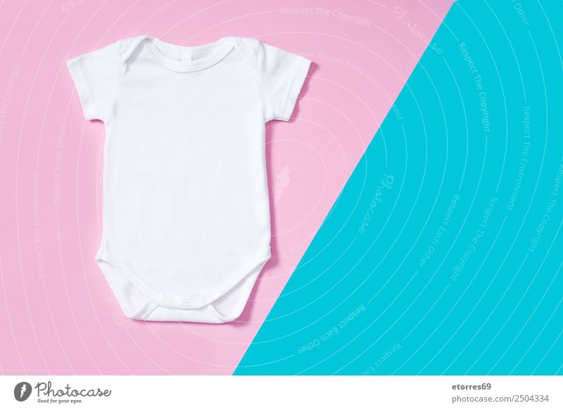 White baby romper Fashion Cloth Baby Cotton Isolated Pink Blue Mock-up Turquoise Copy Space Bird's-eye view Colour photo Studio shot Deserted Copy Space right