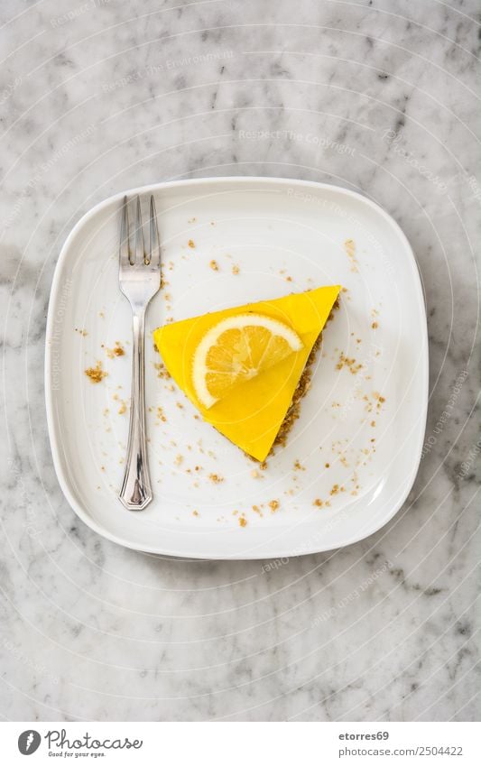 Lemon pie on white marble. Food Healthy Eating Food photograph Vegetable Fruit Baked goods Cake Dessert Candy Nutrition To have a coffee Vegetarian diet Fork