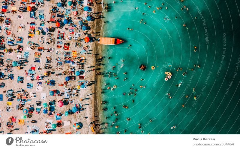 Aerial Drone View Of People Having Fun And Relaxing On Costinesti Beach In Romania At The Black Sea Aircraft Vantage point Sand Background picture Water Above