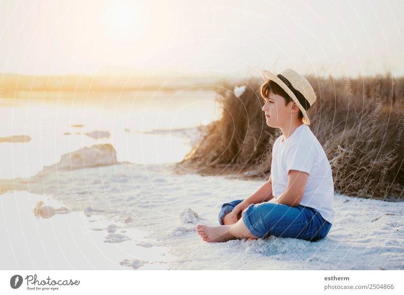 sad and pensive boy Lifestyle Meditation Vacation & Travel Freedom Summer Sun Beach Ocean Human being Masculine Child Toddler Boy (child) Infancy 1 8 - 13 years
