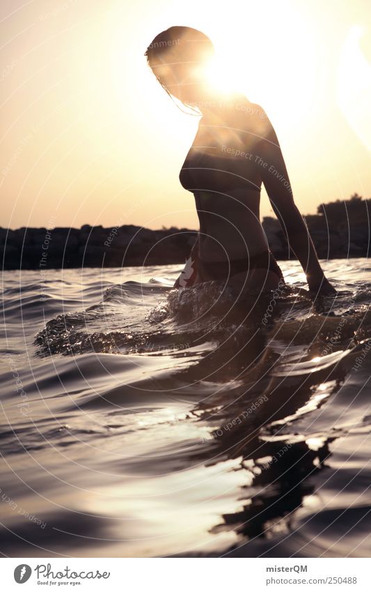 Summer Love. Nature Esthetic Water Ocean Sea water Sea level Woman Swimming & Bathing Touch Nixie (Water Spirit) Naiad Model Photo shoot Bikini Waves