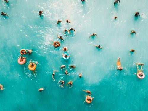 Aerial Summer View Of Clear Ocean Water Full Of Tourists Exotic Joy Beautiful Relaxation Swimming & Bathing Leisure and hobbies Vacation & Travel Tourism