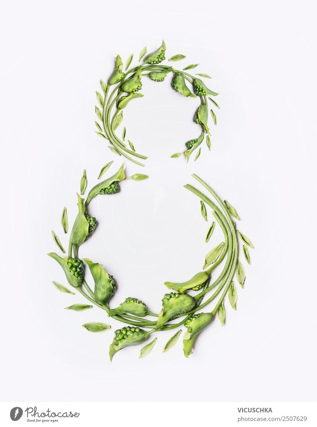 8 with green flowers and leaves Style Design Feasts & Celebrations Nature Plant Flower Leaf Blossom Decoration Bouquet Characters Ornament Green number