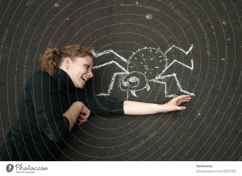 The big crawl Leisure and hobbies Playing Human being Face Arm 1 Sweater Animal Spider Animal face Chalk Concrete Sign Graffiti Observe Touch Movement Crawl