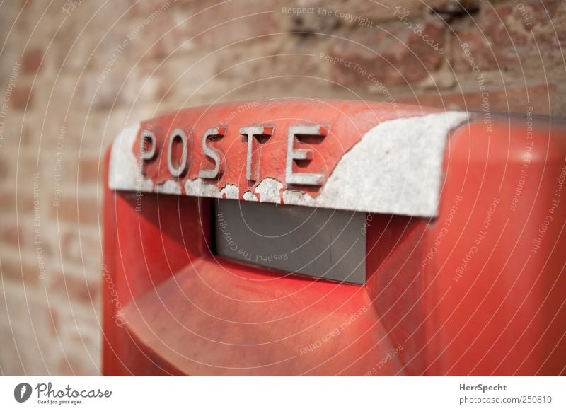 Always on the post(s) Wall (barrier) Wall (building) Metal Characters Old Red Nostalgia Mailbox Italy Varnish Derelict Brick wall Colour photo Exterior shot