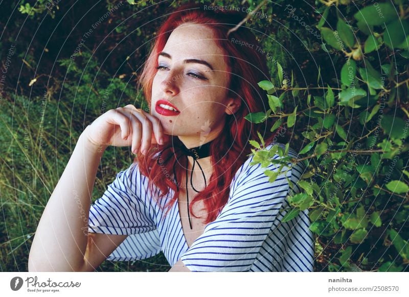 Young woman alone in nature Lifestyle Elegant Style Freckles Wellness Well-being Senses Relaxation Calm Human being Feminine Youth (Young adults) 1