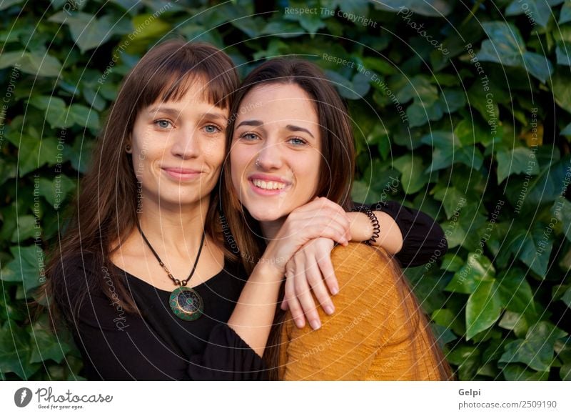 Nice sisters with blue eyes Lifestyle Joy Happy Beautiful Human being Woman Adults Sister Family & Relations Friendship Youth (Young adults) Teeth Park Piercing
