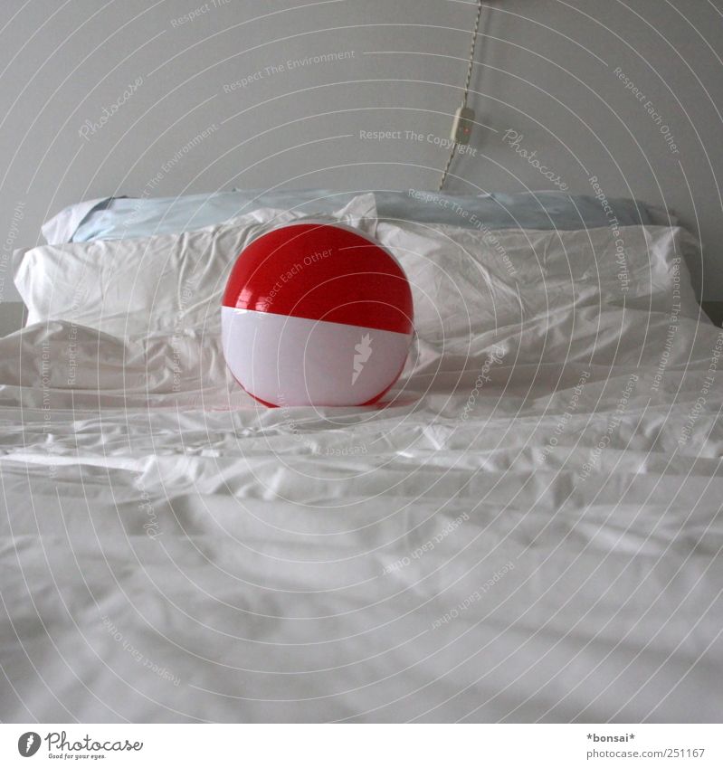 play bed games Playing Summer vacation Bed Bedroom Toys Beach ball Bedclothes Relaxation Lie Romp Simple Fresh Cuddly Round Wild Red White Warm-heartedness Lust