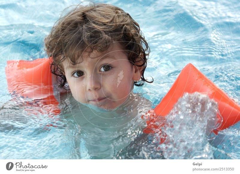 boy learning to swim Beautiful Swimming pool Playing Vacation & Travel Ocean Child Human being Baby Toddler Boy (child) Family & Relations Infancy Blonde Small