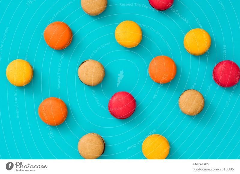 Macarons Food Cake Dessert Candy Breakfast Good Sweet Blue Brown Orange Red Turquoise Baked goods Colour Sugar Yellow Pattern French Home-made Colour photo