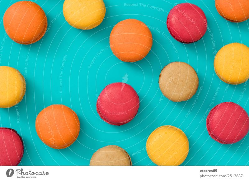 French macarons Food Cake Dessert Candy Breakfast Good Sweet Blue Brown Yellow Orange Red Turquoise Colour Food photograph Baked goods Macaron Sugar Home-made