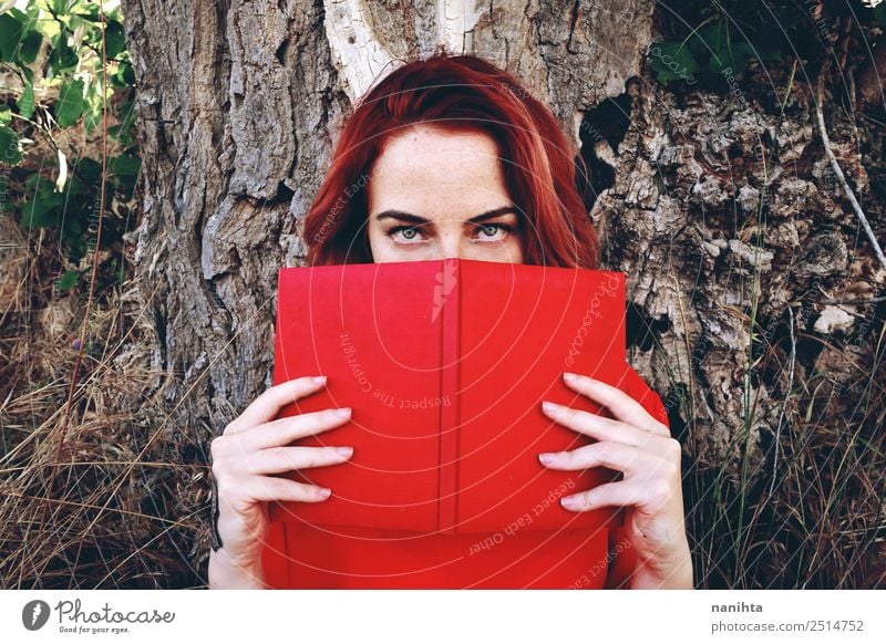 Young redhead woman reading a book Lifestyle Style Design Freckles Leisure and hobbies University & College student Human being Feminine Young woman