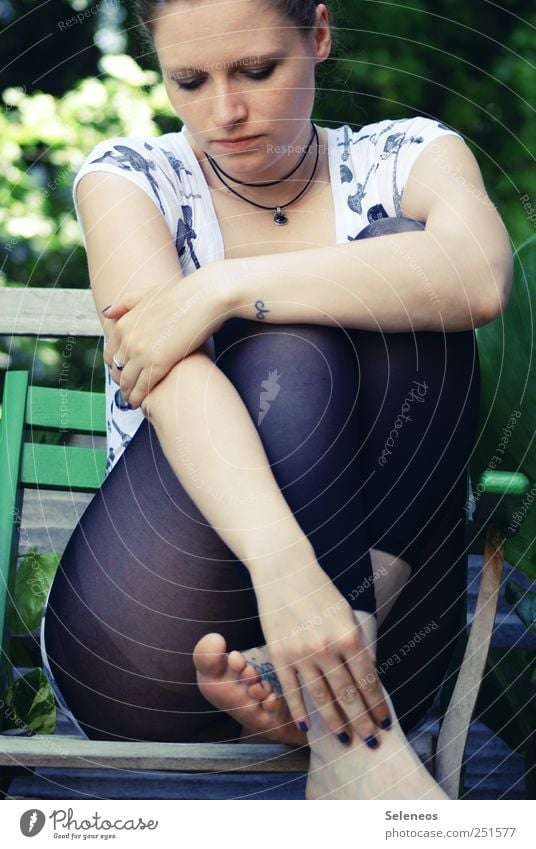 It was summer Chair Human being Feminine Woman Adults Skin Head Face Arm Hand Legs Feet 1 Environment Nature Summer Beautiful weather Plant Park Clothing