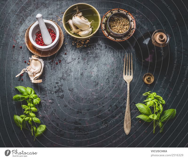 Background with spices, herbs and fork - a Royalty Free Stock Photo from  Photocase