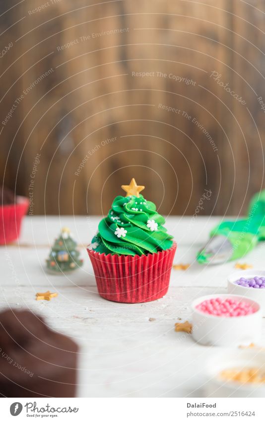Cupcake Christmas tree (vertical) Neutral Background Background picture Baking Blur Bright Baked goods Cake Feasts & Celebrations Christmas & Advent Colour