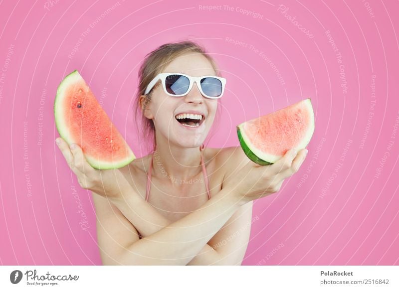 #A# Pink Red Water Art Esthetic Derby Melon Melone slice Summer Summer vacation Summery Summer's day Fruit Refreshment Colour photo Multicoloured Interior shot
