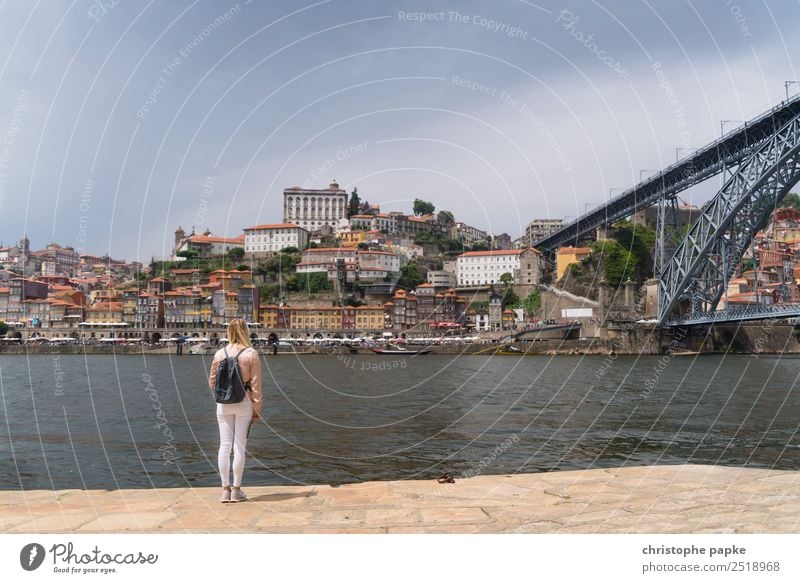 Blonde woman looks at bridge in Porto Vacation & Travel Tourism Sightseeing City trip Summer Summer vacation Young woman Youth (Young adults) 1 Human being