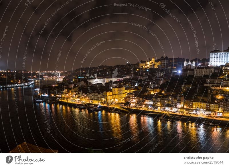 Postage at night Vacation & Travel Tourism Trip City trip Sky Clouds Night sky Coast River bank Douro Porto Town Port City Downtown Outskirts Old town Skyline