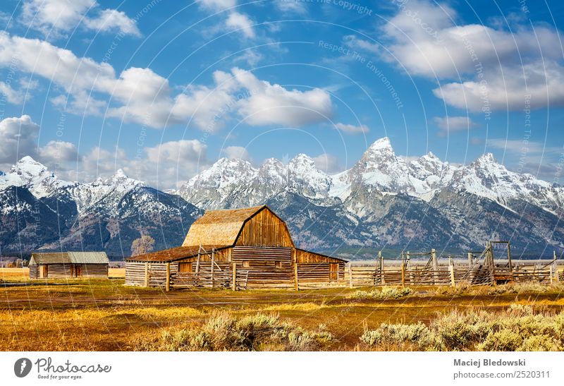 Teton Range with Moulton Barn, Wyoming, USA. Vacation & Travel Tourism Trip Adventure Freedom Sightseeing Expedition Camping Mountain Hiking Nature Landscape