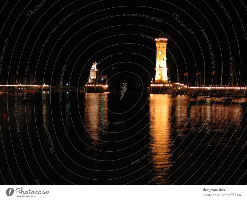 reflexes Lindau Lion Lighthouse Night Reflection Lighting Europe Harbour Island