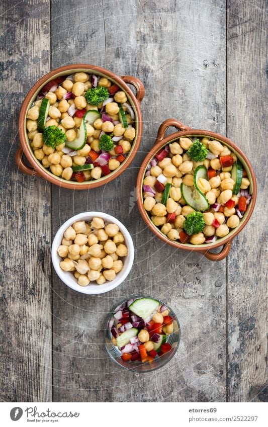 Chickpea salad in bowl on wooden background Food Vegetable Nutrition Lunch Vegetarian diet Diet Bowl Healthy Healthy Eating Wood Fresh White champagne Chickpeas