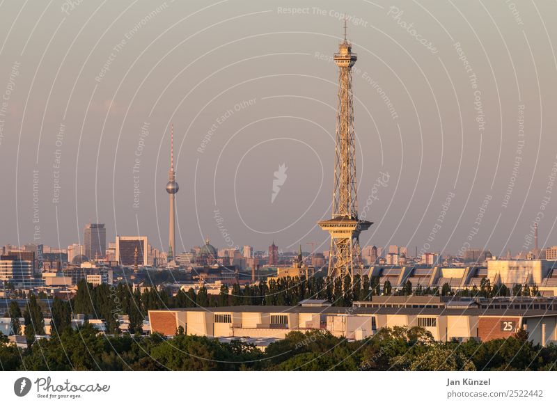 City view of Berlin with trade fair tower and television tower Tourism Trip City trip Summer Landscape Sky Sunrise Sunset Beautiful weather Berlin TV Tower