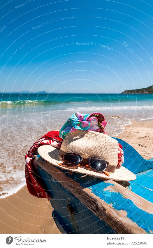 Hat and sunglasses on a boat Lifestyle Relaxation Vacation & Travel Tourism Trip Freedom Summer Summer vacation Sun Beach Ocean Sports Sand Coast Watercraft