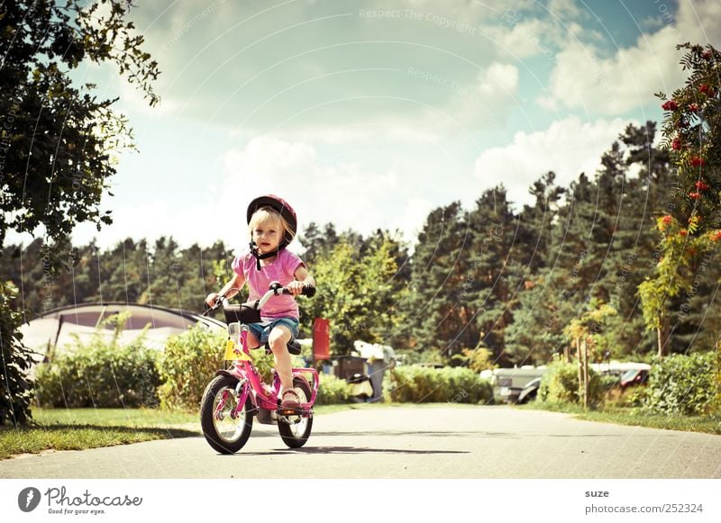 From the post Summer Cycling Bicycle Human being Child Toddler Girl Infancy 1 3 - 8 years Environment Nature Sky Beautiful weather Traffic infrastructure