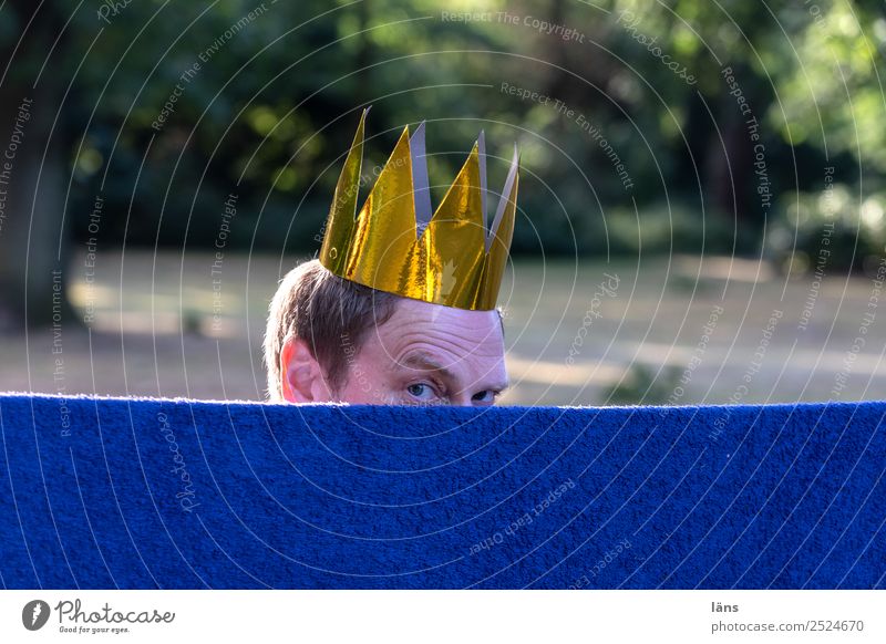 Man with crown hides l cuckoo Human being Masculine Life 1 Park Crown Observe Study Curiosity Joy Anticipation Protection Caution Serene Self Control Discover
