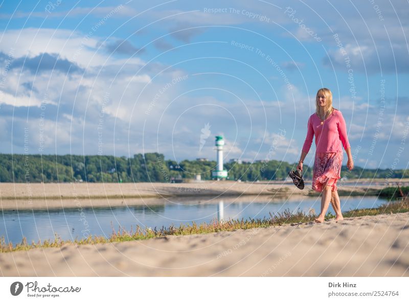 Woman walking barefoot on Baltic beach Style Vacation & Travel Tourism Trip Summer Summer vacation Sun Beach Ocean Human being Feminine Adults Mother Life 1