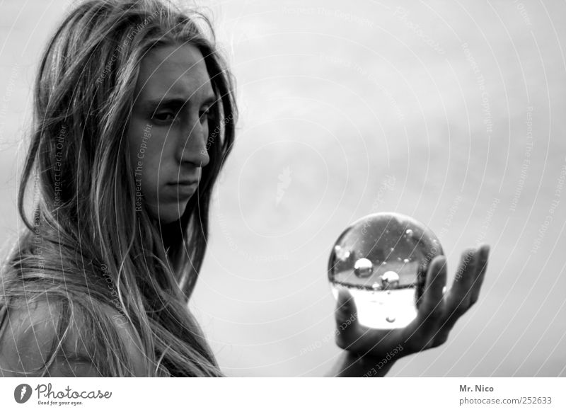 hands of time II Harmonious Relaxation Calm Meditation Masculine Young man Youth (Young adults) Face Hand Fingers Long-haired Observe Sphere Glass ball Future