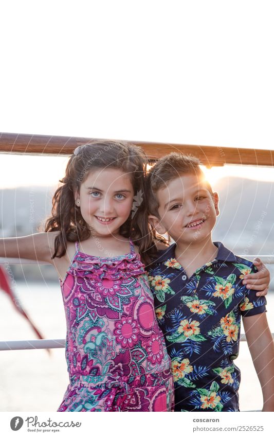 Portrait of a two little friends on a cruise at summer Joy Happy Beautiful Playing Summer Garden Child Human being Masculine Feminine Toddler Girl Boy (child)